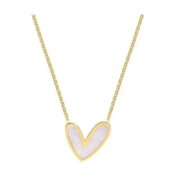 Ashley Mother of Pearl Gold Heart Pendant Necklace, New - Picture 2 of 4